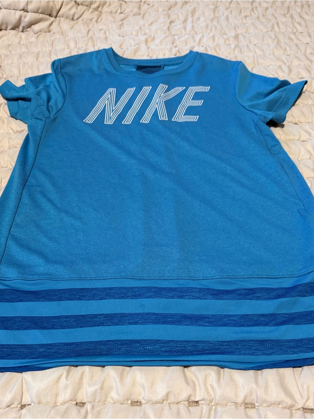 Nike Bright Blue Short Sleeve Logo Tee with Stripe Hem